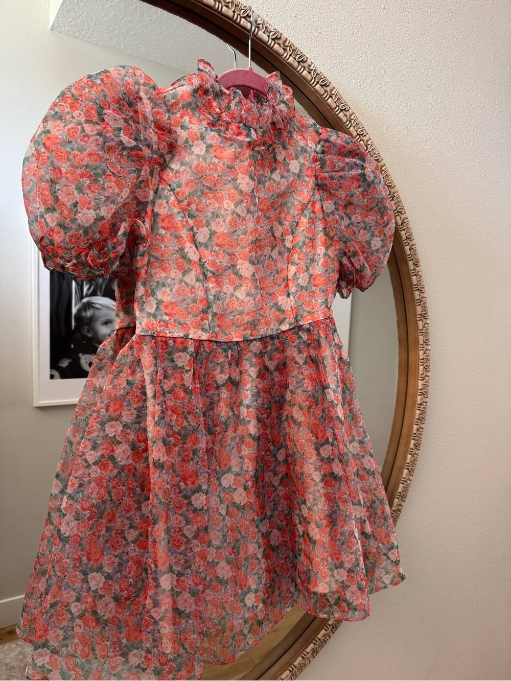 Floral Puff-Sleeve Dress - Coral Pink